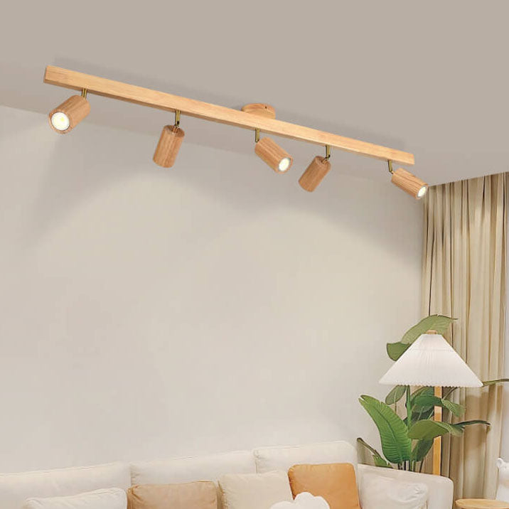 Japanese Minimalist LED Wooden Track Lighting - Semi-Flush Mount Ceiling Light (2/3/4/5 Lights)