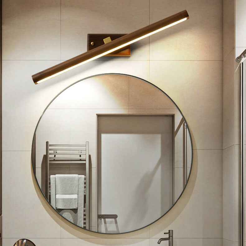 Nordic Minimalist Beechwood and Copper Cylinder LED Wall Sconce for Bathroom and Living Room