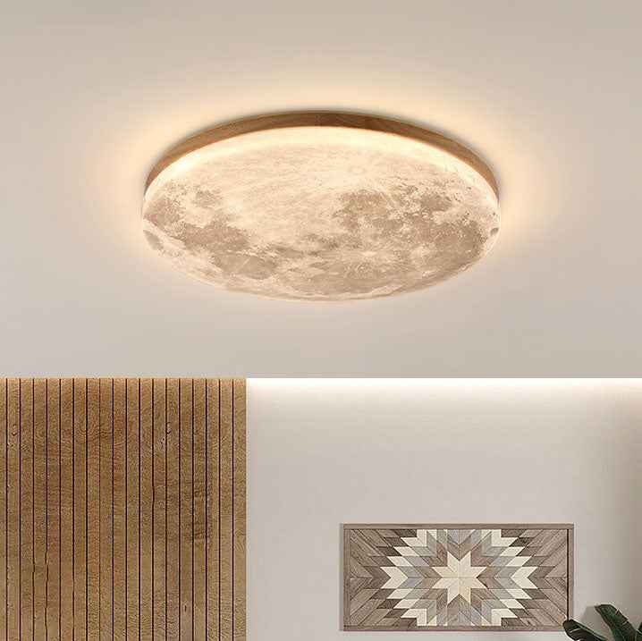 Nordic Minimalist Round Moon LED Flush Mount Ceiling Light in PVC
