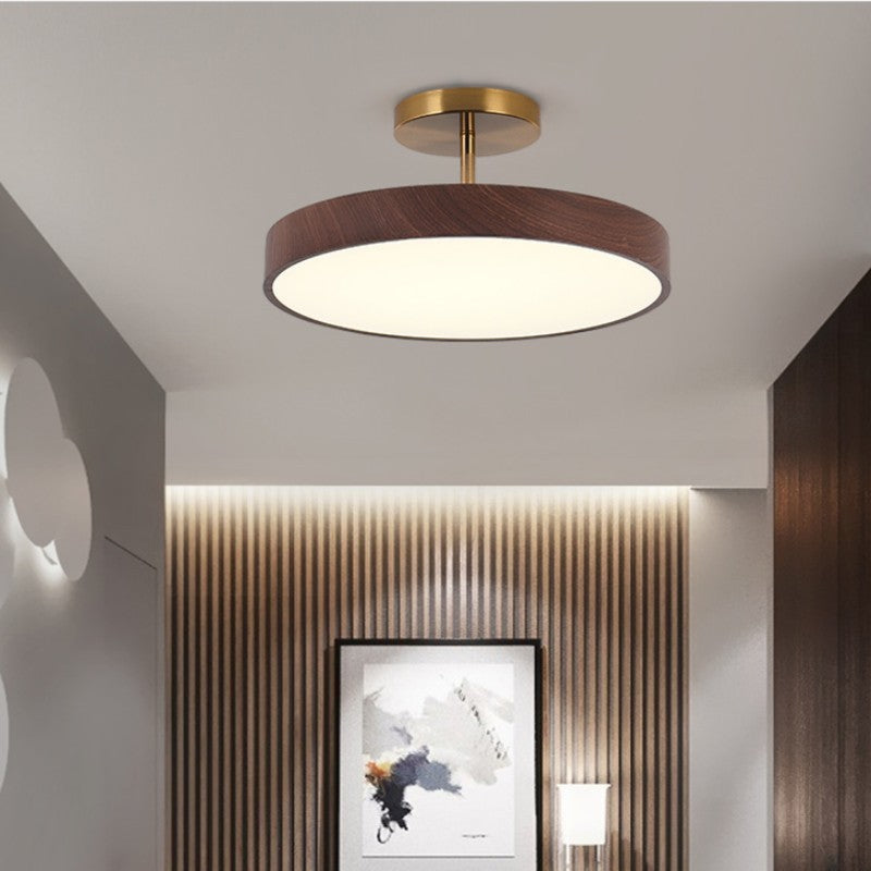 Japanese Wabi-Sabi Minimalist Round Wood Grain LED Semi-Flush Mount Light