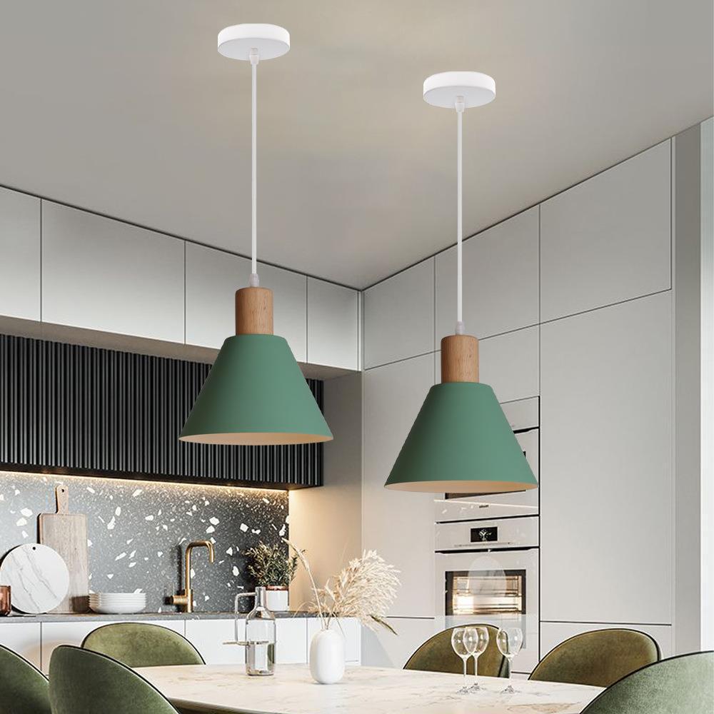 Nordic Vintage Iron Cone Pendant Light with Wooden Top - 1-Light Design