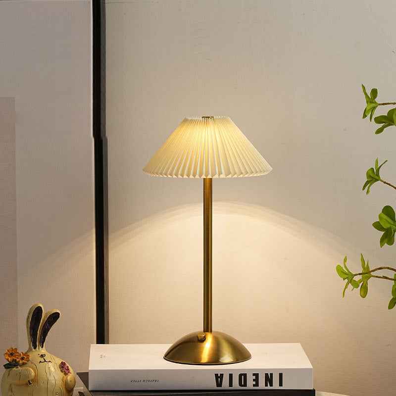 Modern Scandinavian Rechargeable Conic Pleated Table Lamp with 1 Light for Bedside