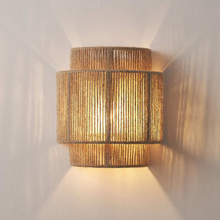 Curved 1-Light Wall Sconce Lamp with Traditional Japanese Rope Weaving for Living Room