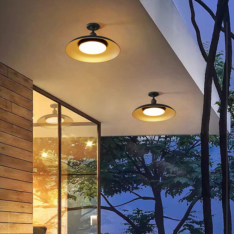 Modern Scandinavian Carbonized Steel Round Waterproof 1-Light Semi-Flush Mount Ceiling Light for Outdoor Patios