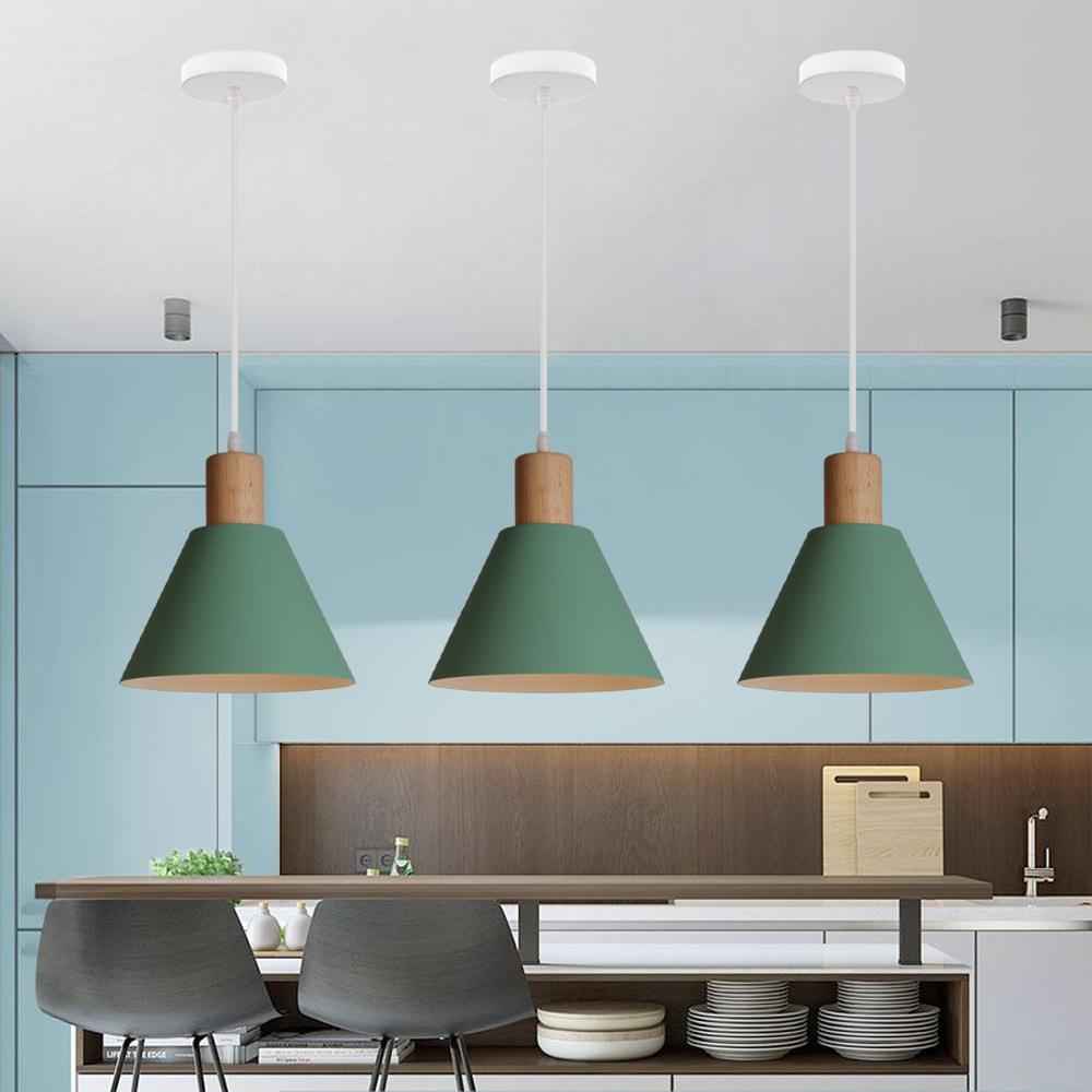 Nordic Vintage Iron Cone Pendant Light with Wooden Top - 1-Light Design