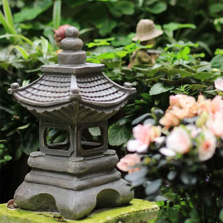 Japanese Zen Solar-Powered Waterproof Pagoda Stone LED Garden Light for Outdoor Decor