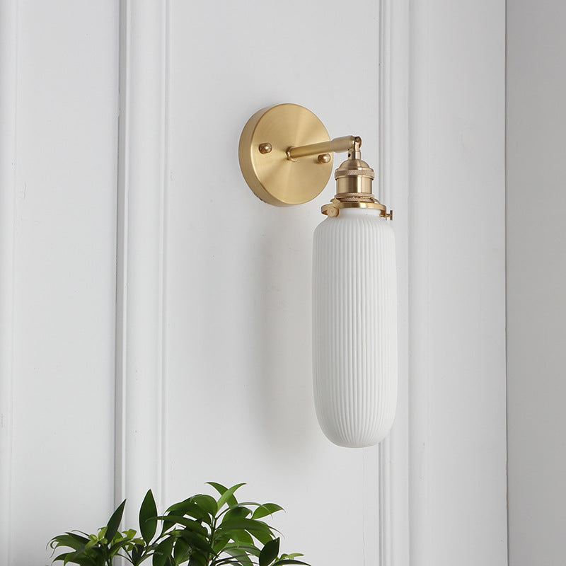 Japanese Retro Minimalist Oval Brass and Lucite Cylinder Wall Sconce Lamp