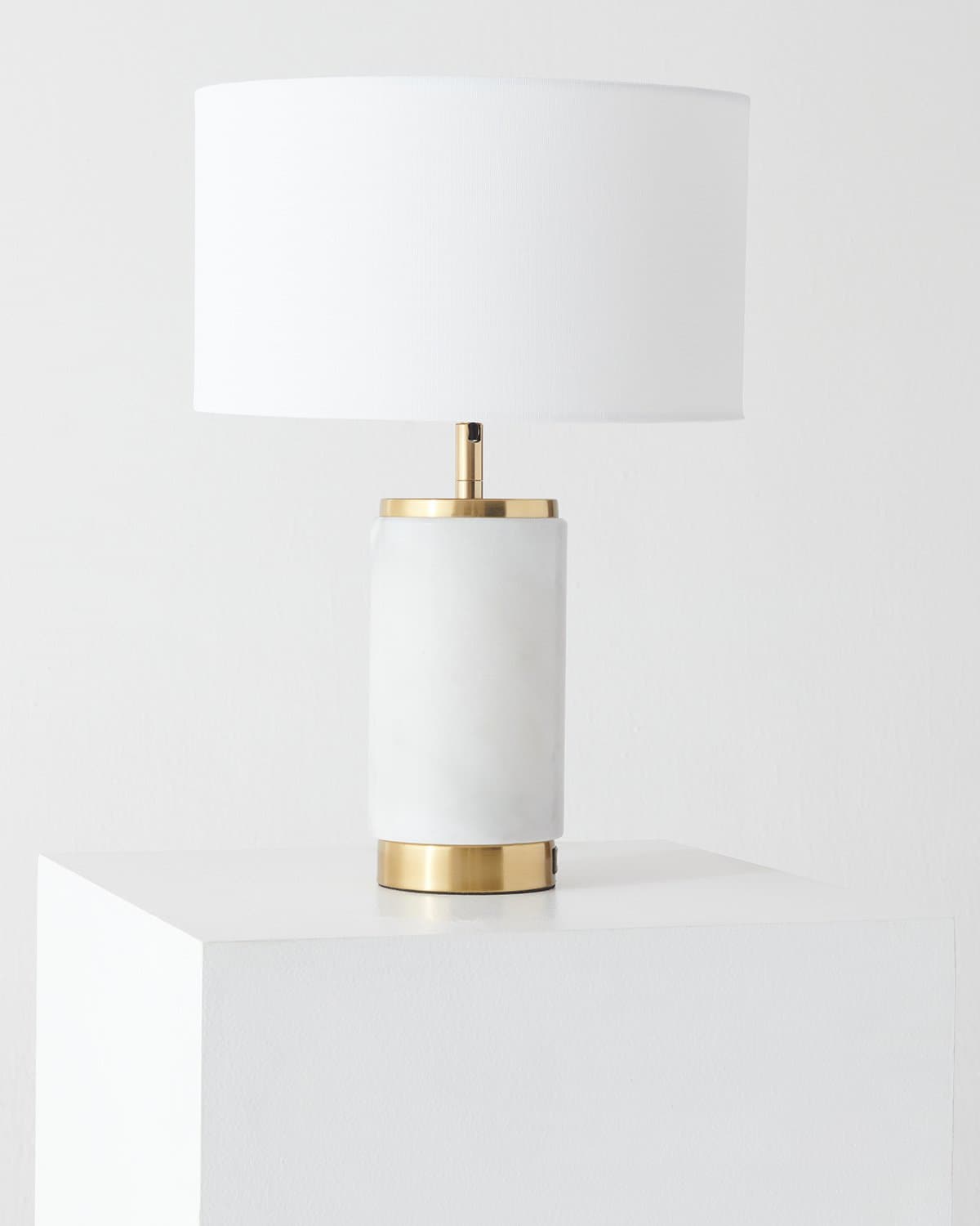 Arden USB Table Lamp | White Marble Body, Brass Details