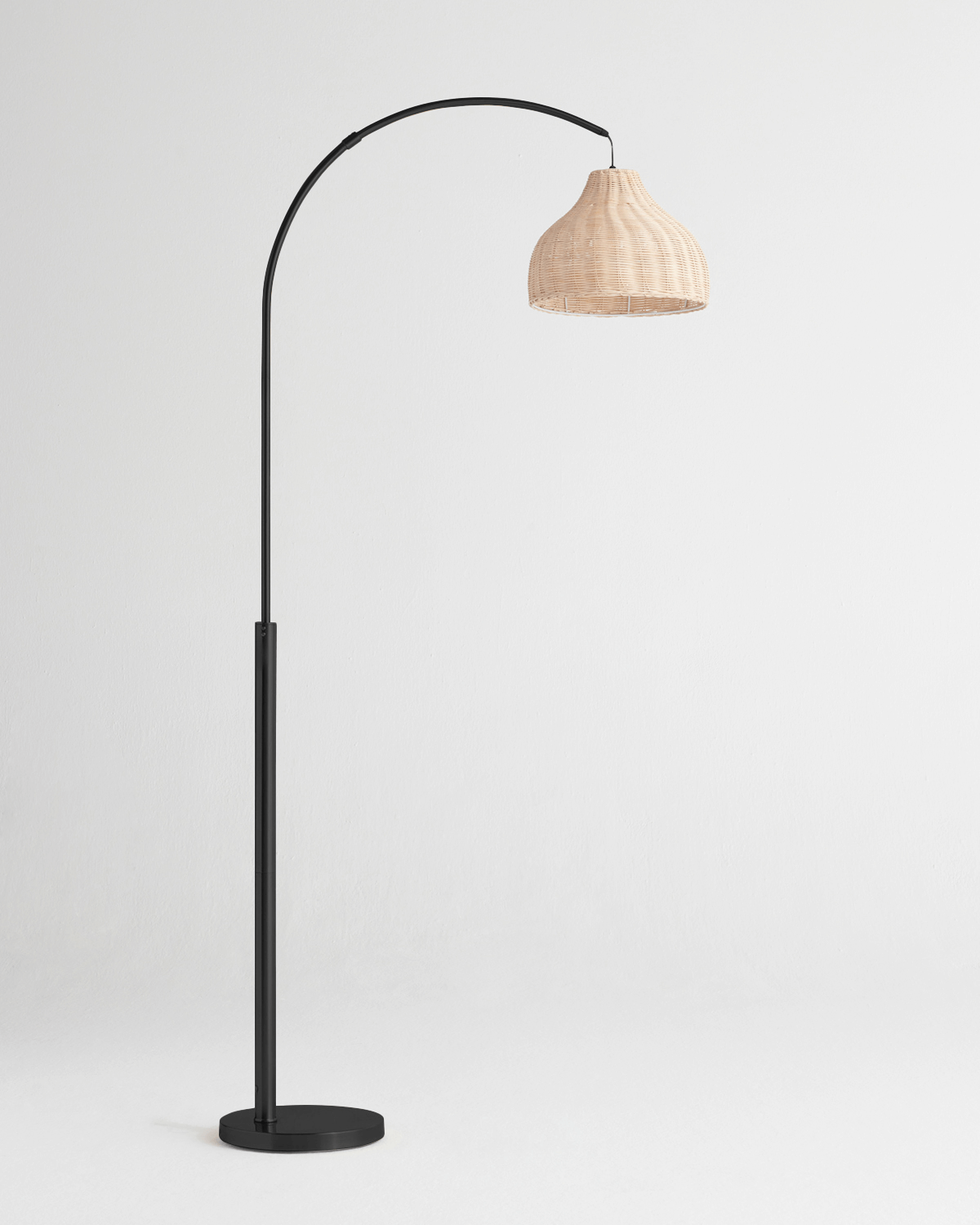 Luxe Arc Floor Lamp | Brass Finish, Wicker Shade