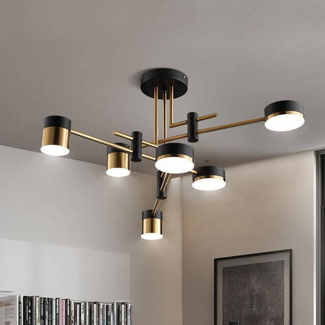 Contemporary Minimalist Black and Gold Semi-Flush Mount Light with 4-8 Bulb Capacity