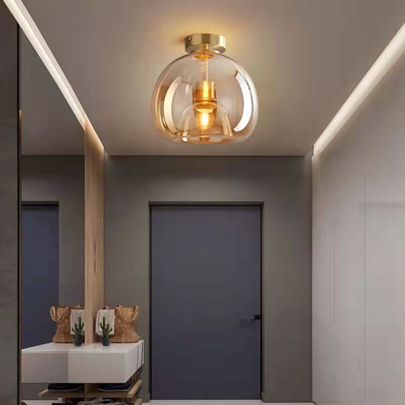 Nordic Style Elegant Round Glass Ball Semi-Flush Mount Ceiling Light - 1-Light