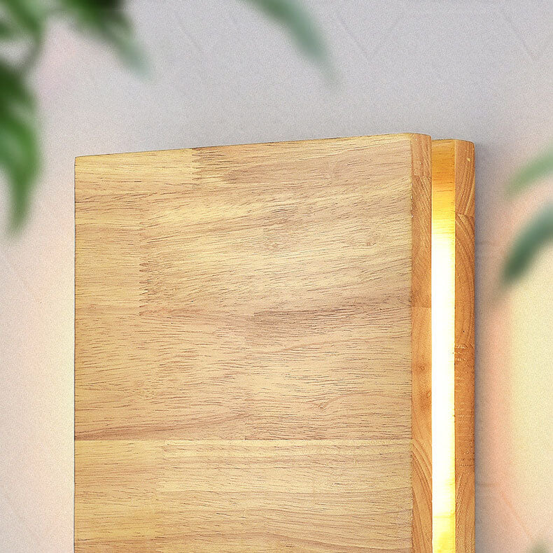 Rectangular LED Wall Sconce Lamp in Japanese Wabi-Sabi Log Wood Design