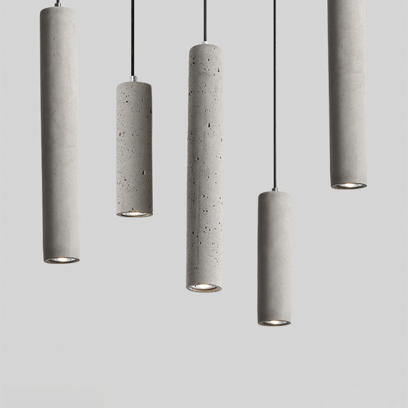 Modern Industrial Cylindrical Cement Pendant Light with Rough Texture - 1-Light Fixture for Living Room