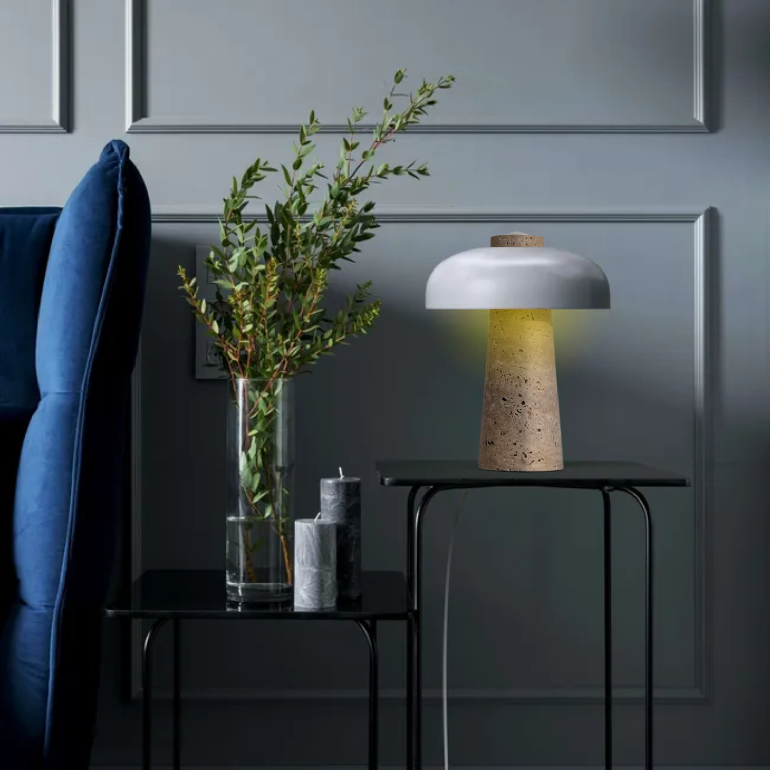 Luxe – White Modern Travertine LED Table Lamp with Touch Control - Cendre Home