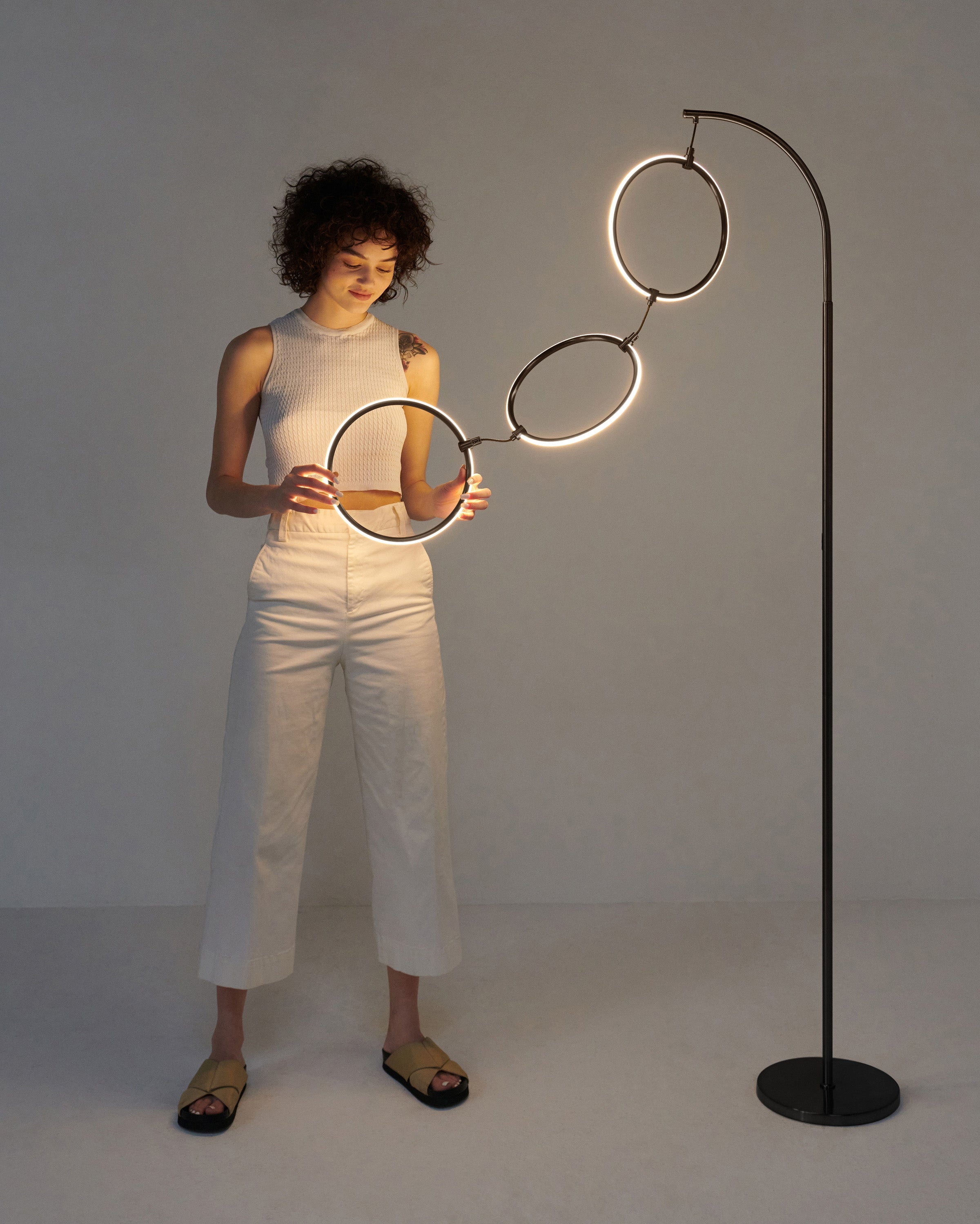 Nero Floor Lamp | Dimmable Touch Switch, Brass Curved Stem