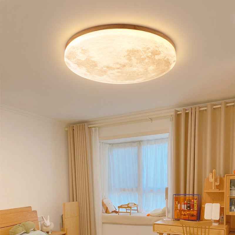 Nordic Minimalist Round Moon LED Flush Mount Ceiling Light in PVC