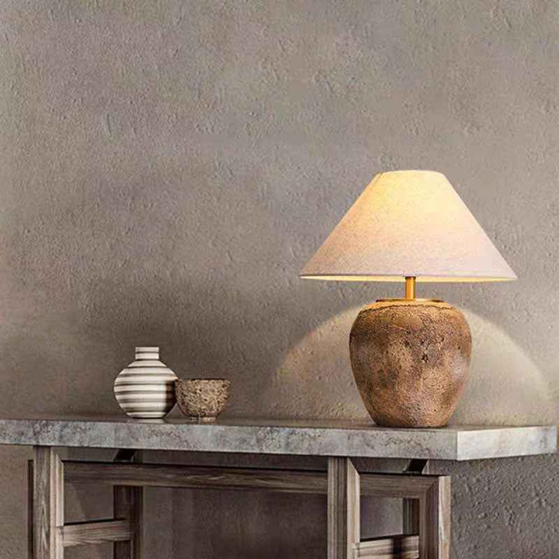 Contemporary Shabby Chic Cone-Shaped Fabric and Ceramic 1-Light Table Lamp for Bedroom