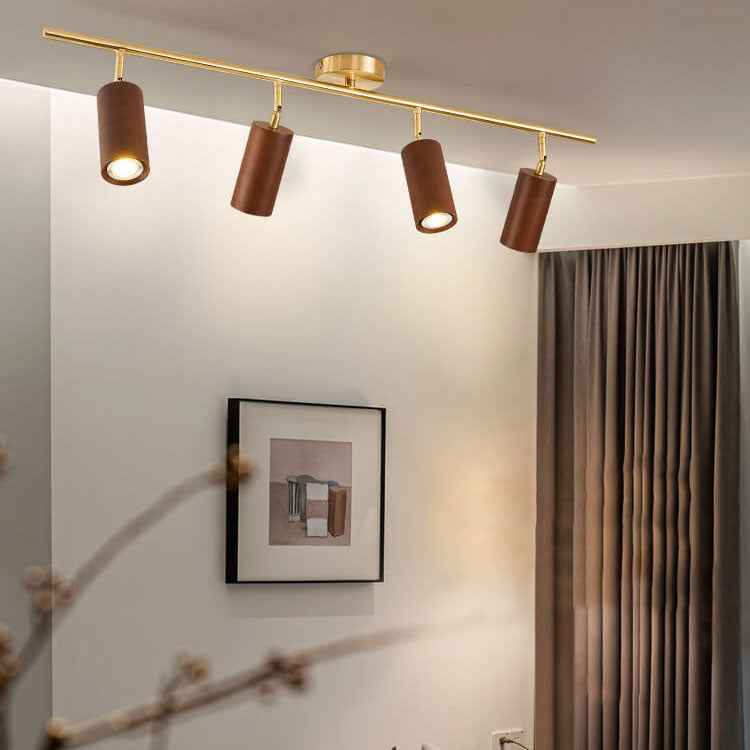 Nordic Minimalist Walnut Wood Linear Track LED Ceiling Light - Available in 1, 2, 3, or 4 Lights