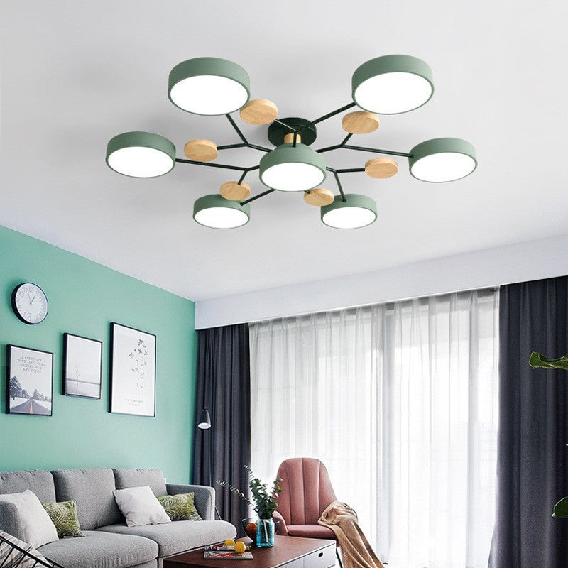 Modern Scandinavian Round LED Semi-Flush Mount Ceiling Light with Molecule Branch Design for Living Room