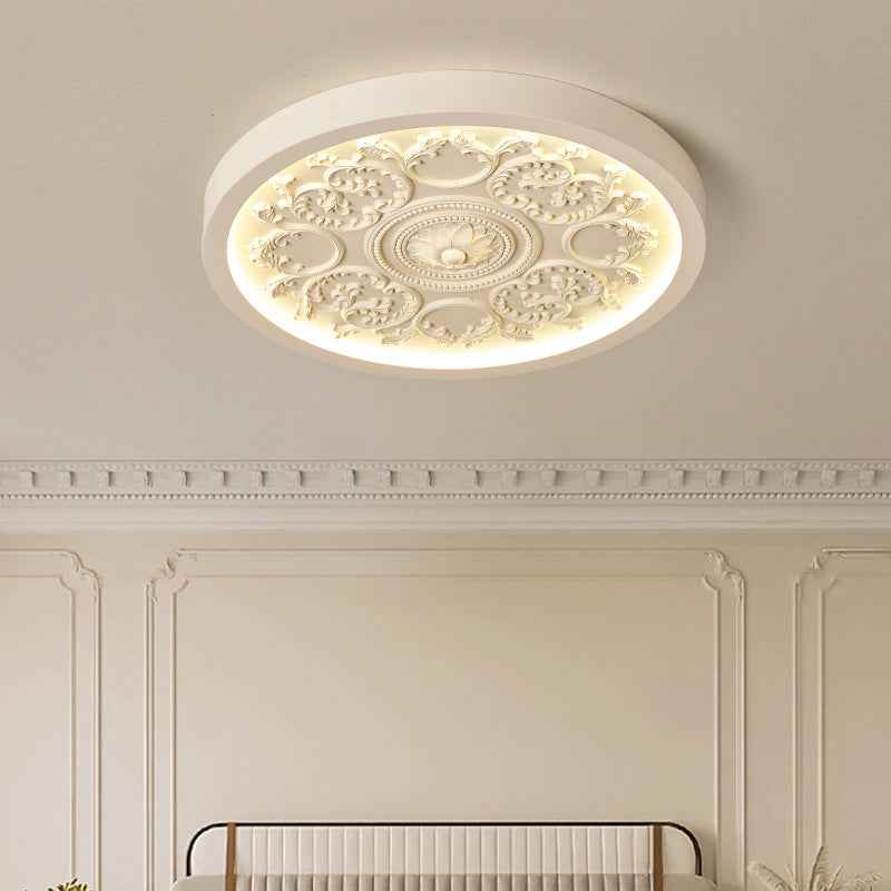 Contemporary Minimalist Carved Iron and Resin Acrylic LED Flush Mount Ceiling Light for Bedroom