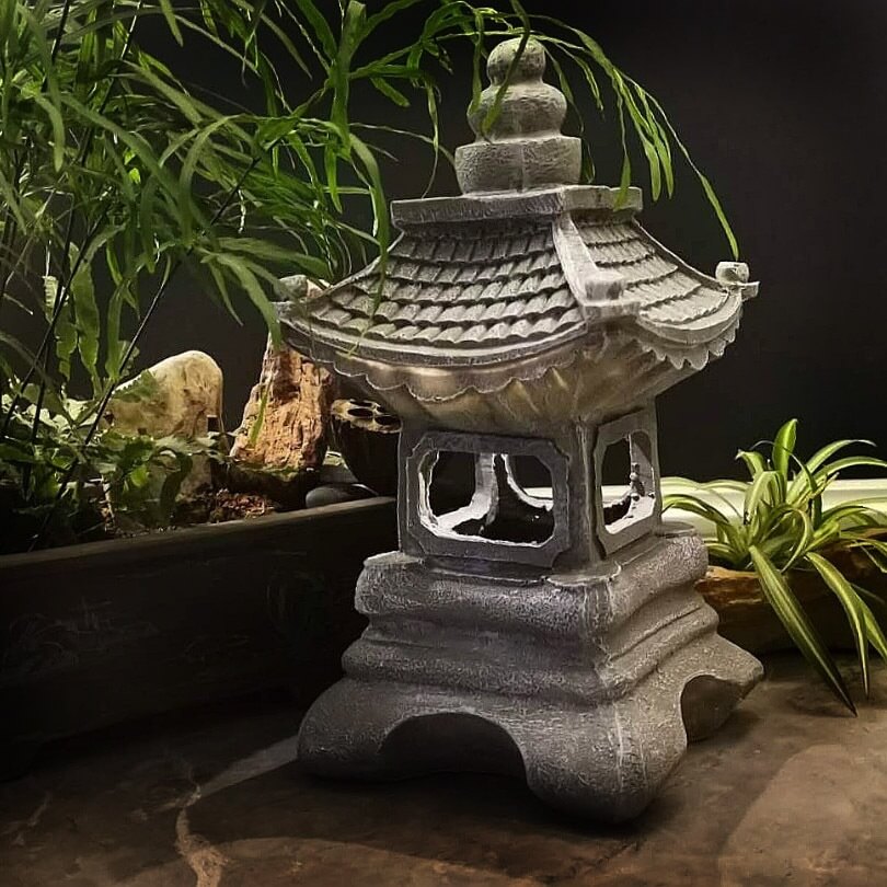 Japanese Zen Solar-Powered Waterproof Pagoda Stone LED Garden Light for Outdoor Decor