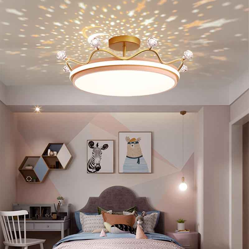 Modern Kids' Crown Design Iron Acrylic LED Semi-Flush Ceiling Light for Bedroom