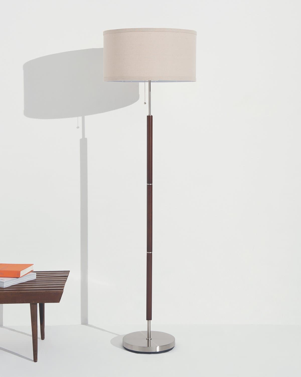Caro Floor Lamp | Walnut Eucalyptus Wood, Linen Shade