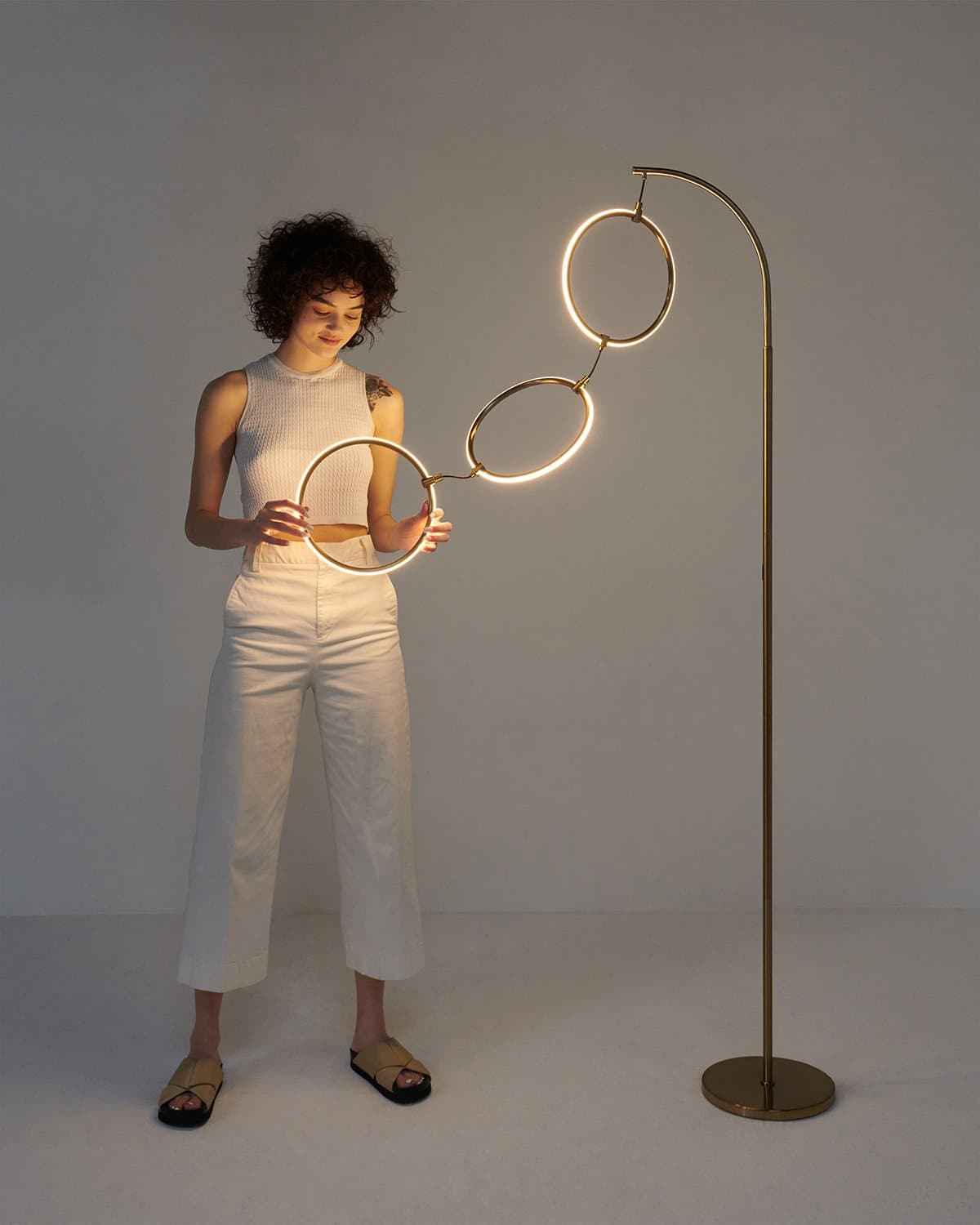 Nero Floor Lamp | Dimmable Touch Switch, Brass Curved Stem