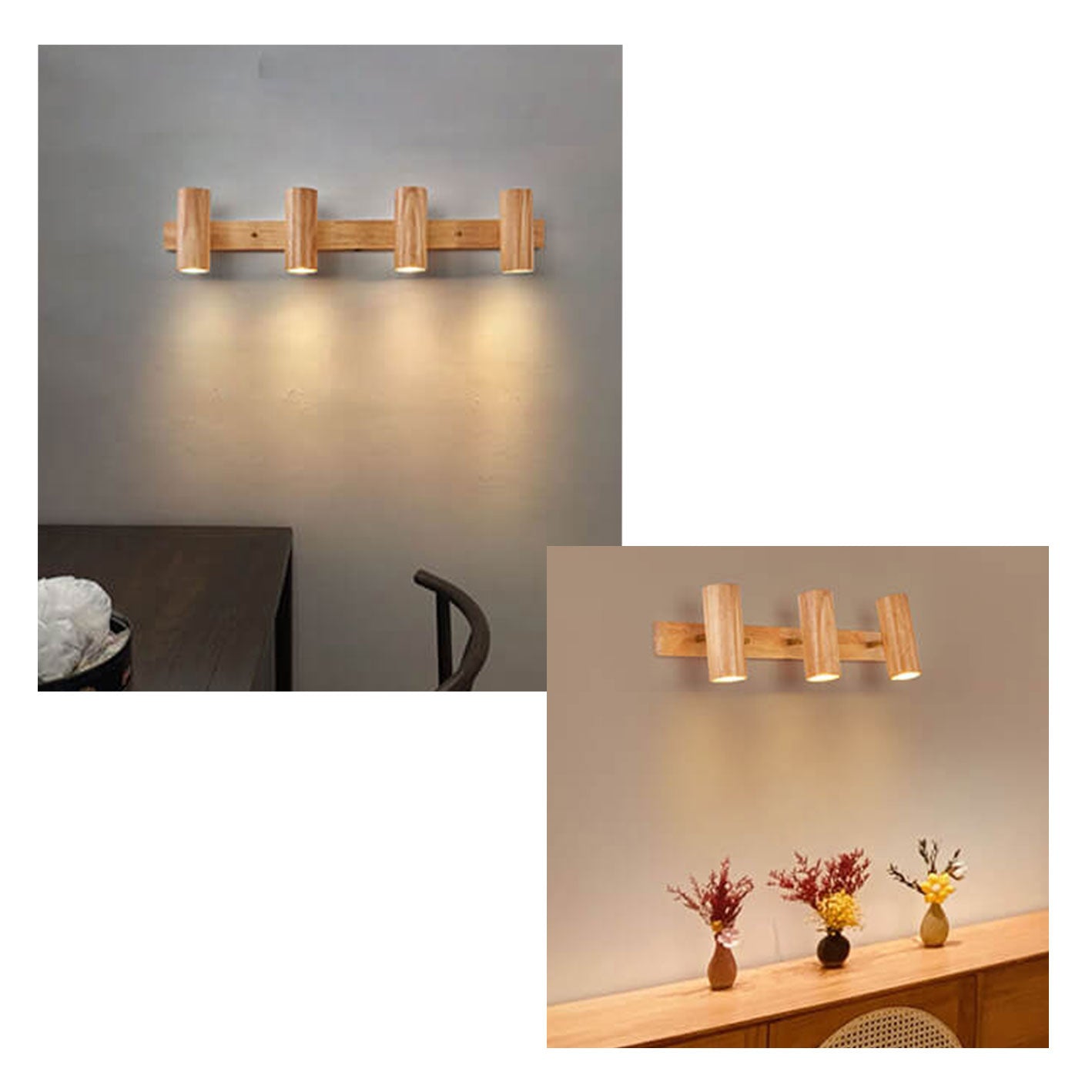 Contemporary Minimalist Wooden Track Spotlight Wall Sconce - Available in 1, 2, or 3 Lights