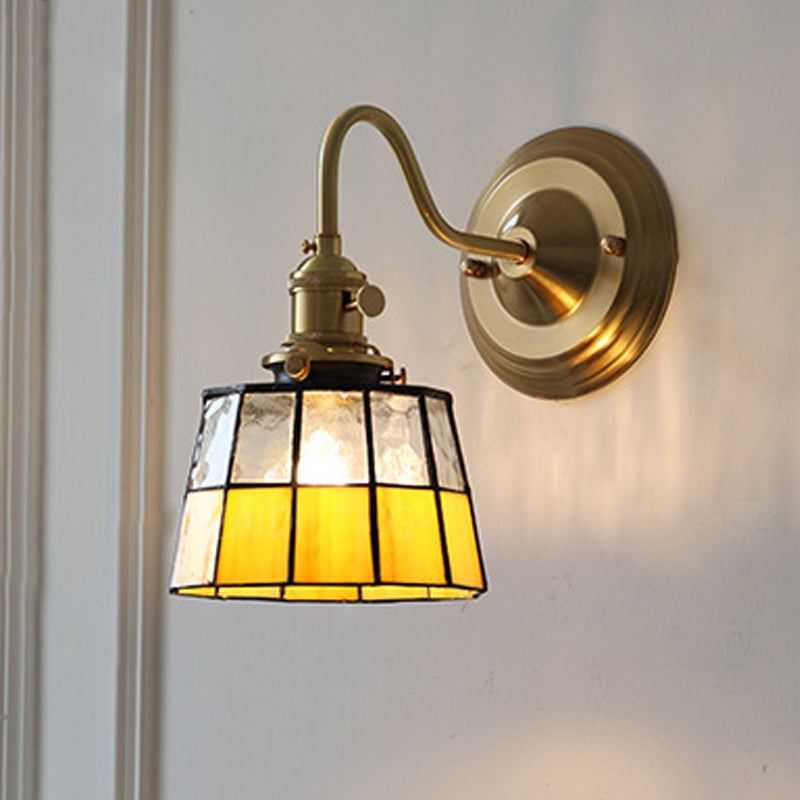 Classic Tiffany Style Round Copper Glass 1-Light Wall Sconce for Living Room