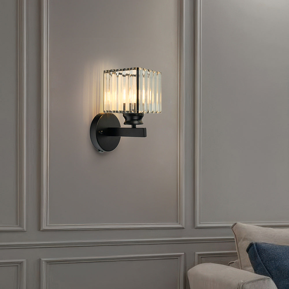 Bela Crystal Wall Light | Modern Iron Sconce, Dimmable E27 Bulb
