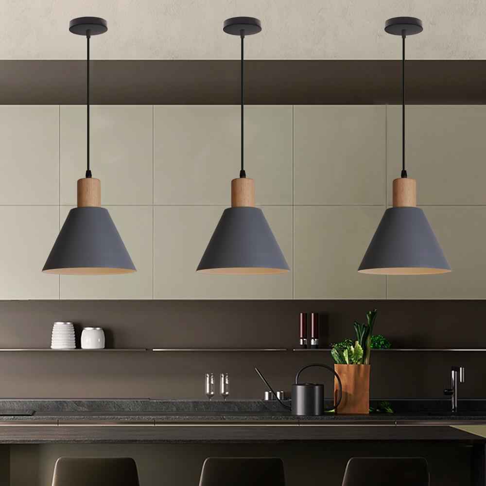 Nordic Vintage Iron Cone Pendant Light with Wooden Top - 1-Light Design