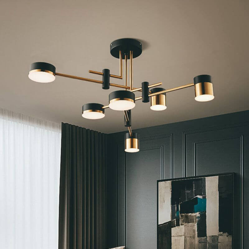Contemporary Minimalist Black and Gold Semi-Flush Mount Light with 4-8 Bulb Capacity