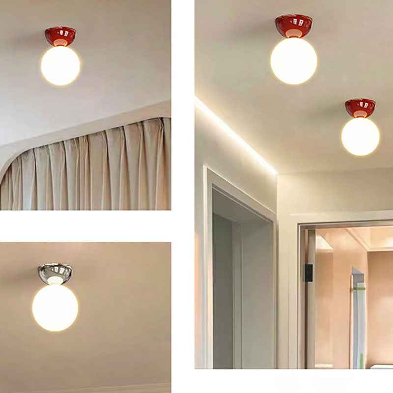 Modern Scandinavian Iron and Glass Spherical Semi-Flush Mount Ceiling Light - 1-Light Fixture for Hallway