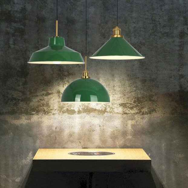 Vintage Industrial Green Iron Dome Cone Pendant Light - 1-Light Design