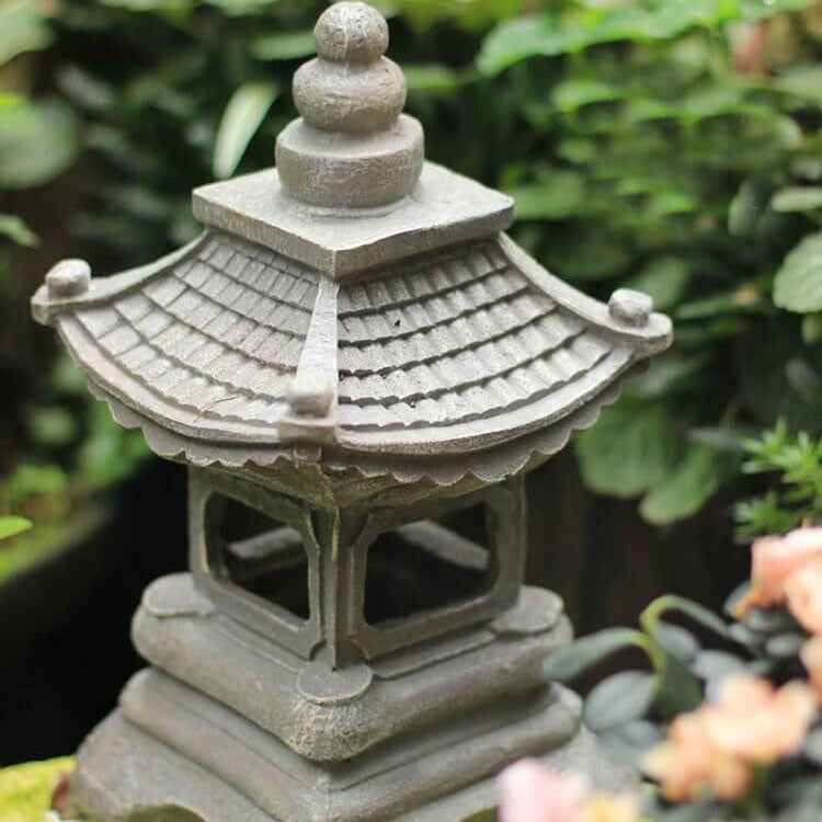 Japanese Zen Solar-Powered Waterproof Pagoda Stone LED Garden Light for Outdoor Decor