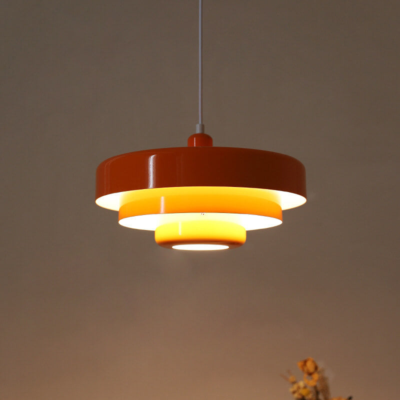 Vintage Nordic Multi-Layer Round Metal Pendant Light with Single Bulb