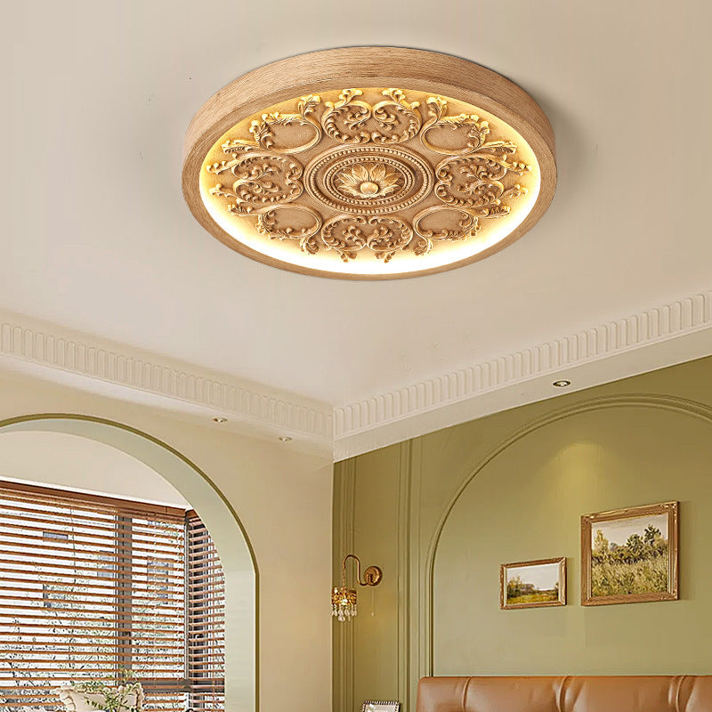 Contemporary Minimalist Carved Iron and Resin Acrylic LED Flush Mount Ceiling Light for Bedroom