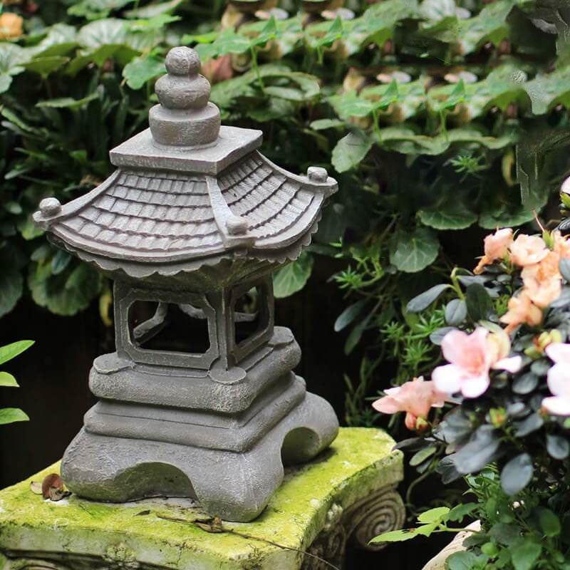 Japanese Zen Solar-Powered Waterproof Pagoda Stone LED Garden Light for Outdoor Decor