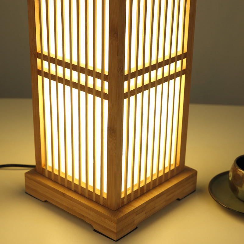Minimalist Japanese Wooden Square Column Table Lamp with Single Light