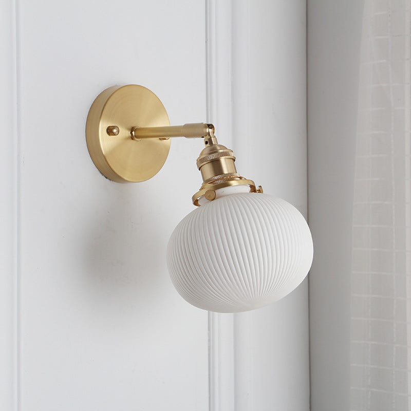 Japanese Retro Minimalist Oval Brass and Lucite Cylinder Wall Sconce Lamp