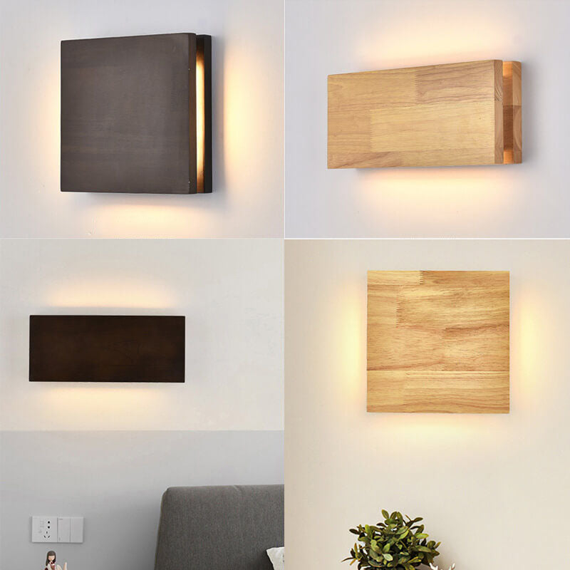 Rectangular LED Wall Sconce Lamp in Japanese Wabi-Sabi Log Wood Design