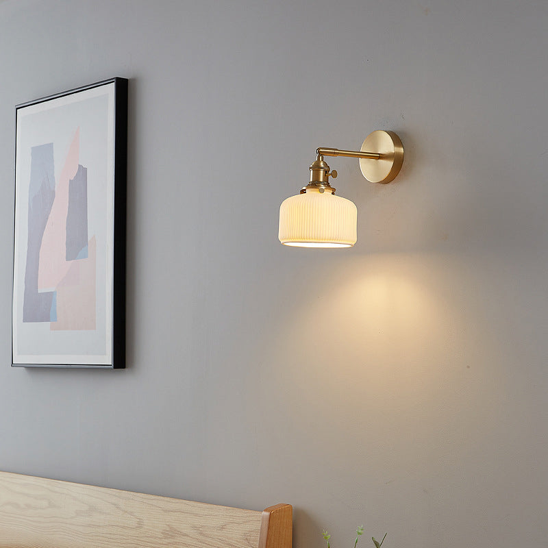 Contemporary Minimalist Striped Ceramic Wall Sconce Lamp with 1 Light