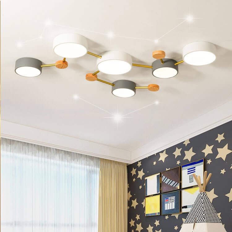 Scandinavian Minimalist Solid Wood and Iron LED Flush Mount Light