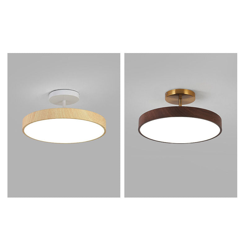 Japanese Wabi-Sabi Minimalist Round Wood Grain LED Semi-Flush Mount Light