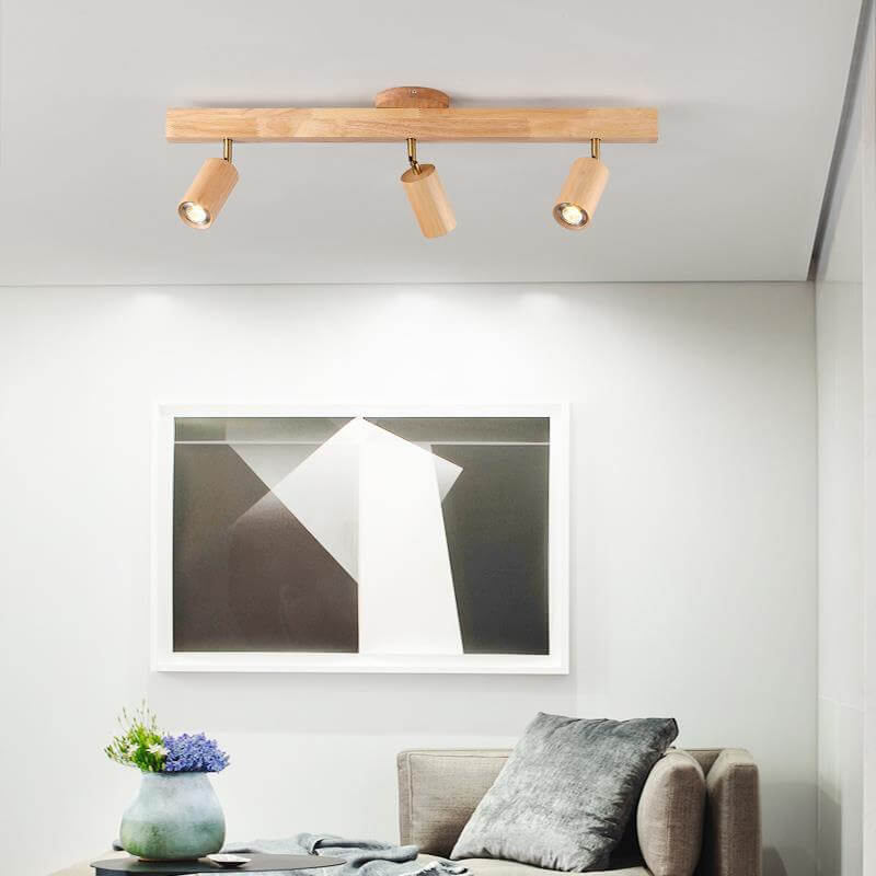 Japanese Minimalist LED Wooden Track Lighting - Semi-Flush Mount Ceiling Light (2/3/4/5 Lights)