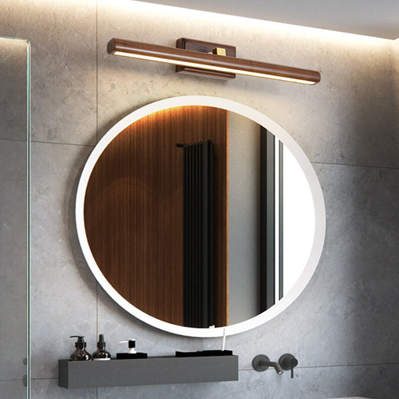 Nordic Minimalist Beechwood and Copper Cylinder LED Wall Sconce for Bathroom and Living Room