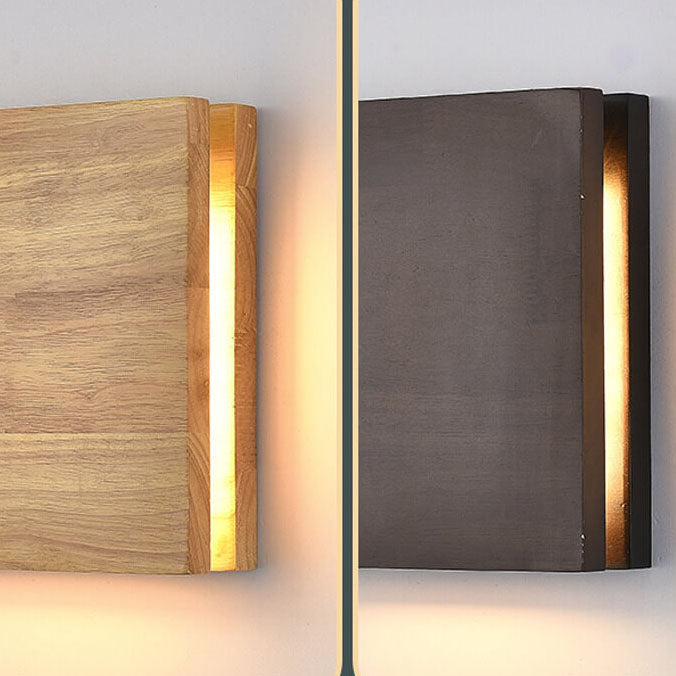 Rectangular LED Wall Sconce Lamp in Japanese Wabi-Sabi Log Wood Design