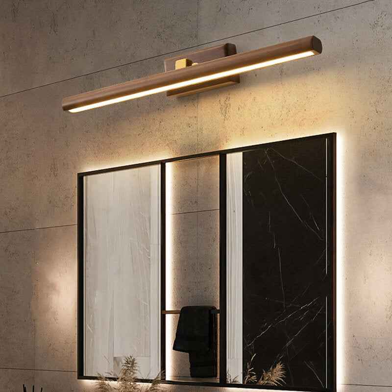 Nordic Minimalist Beechwood and Copper Cylinder LED Wall Sconce for Bathroom and Living Room