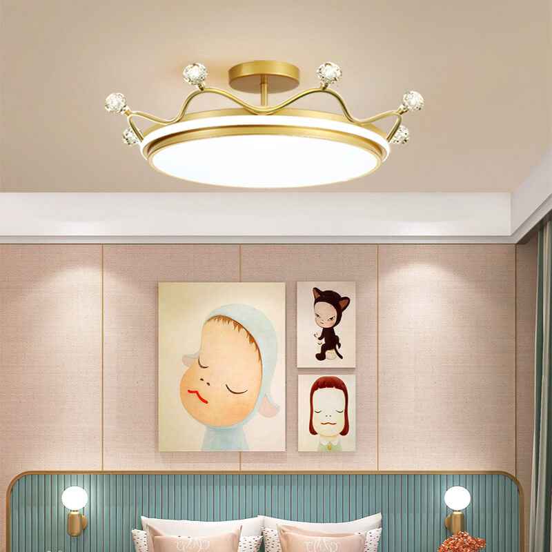 Modern Kids' Crown Design Iron Acrylic LED Semi-Flush Ceiling Light for Bedroom